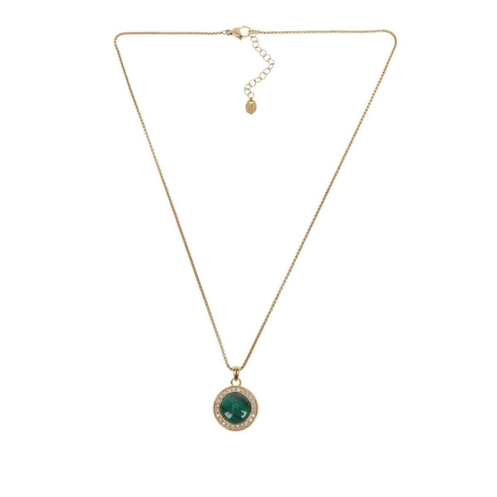 Colleen Lopez Malachite Cabochon And White Topaz Gold-Tone Pendant 18